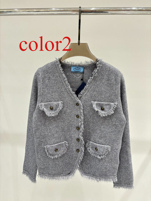 PAC11  Autumn and winter new V-neck fringe pocket design knit coat clother