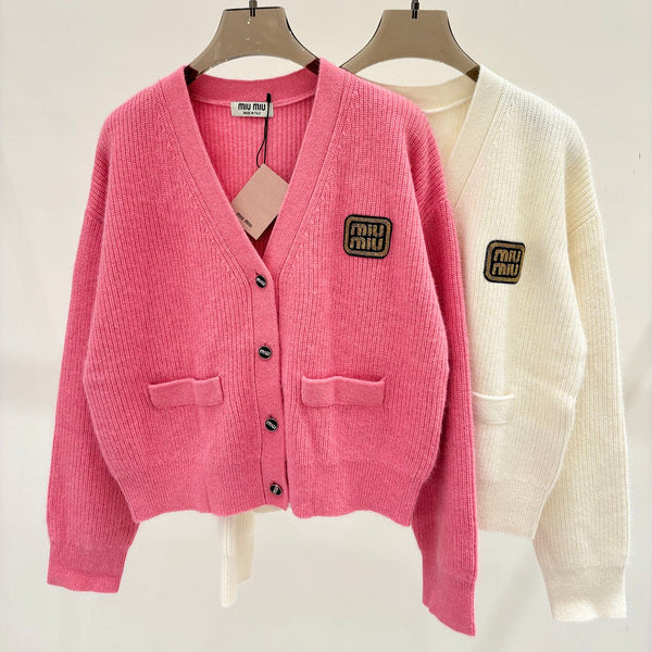 MIC28 New autumn/winter V-neck letter logo knit loose cardigan clother