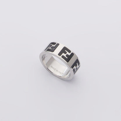 FR1 Titanium steel jewelry wholesale FD black and white oil dripping double F letter wide face ring couple simple ring