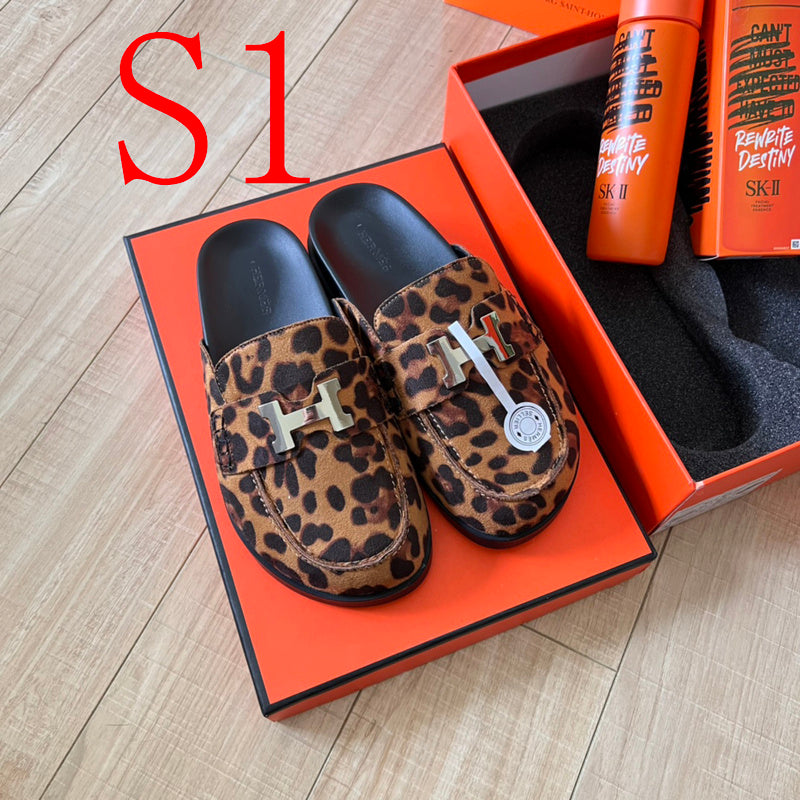 MJHS19 Leather Women Slipper Size 35-41 Shoes with box