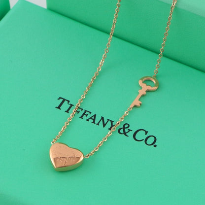 TN75  18k rose gold plated European and American short chain girl heart three-dimensional pendant key necklace   Jewelry