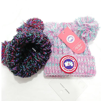 PKCH9  Children's style for 0-12 years old colorful double hairball knit hat