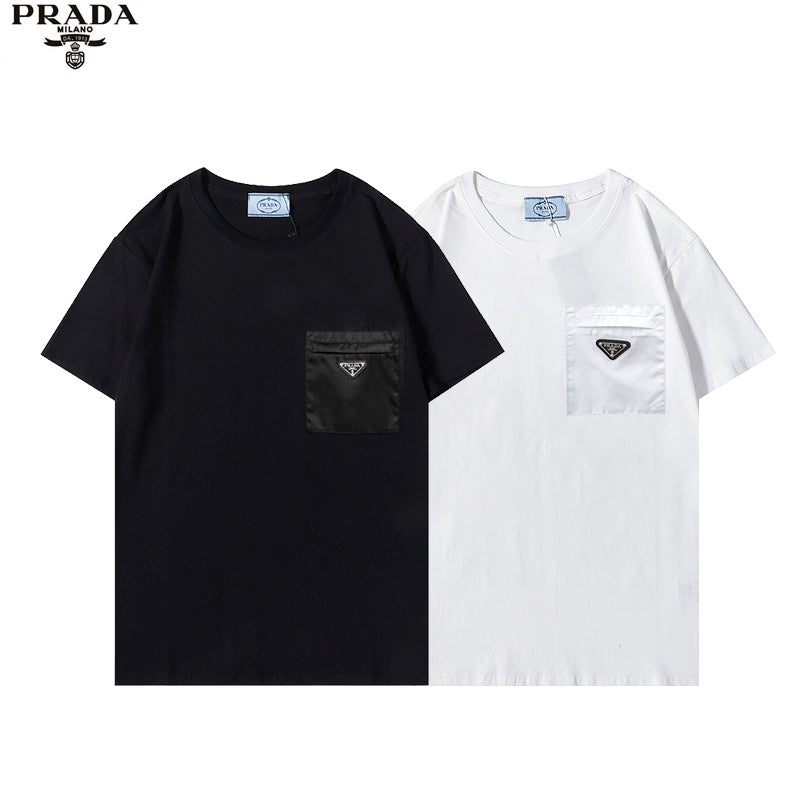 PRC9  Men's and women's short-sleeved T-shirt with triangle metal label pocket decoration