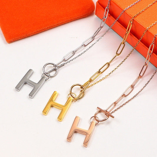 HN9   Classic European and American fashion titanium steel letter three-dimensional necklace  Jewelry