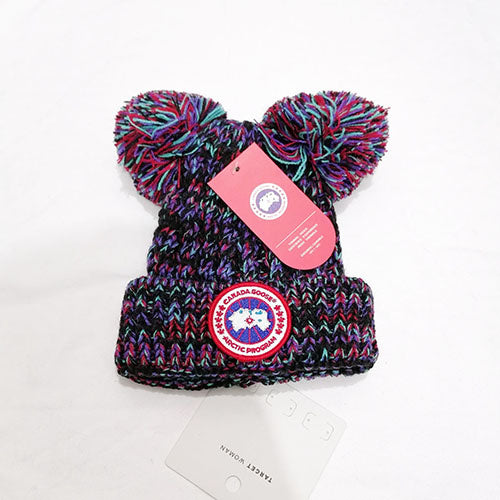 PKCH9  Children's style for 0-12 years old colorful double hairball knit hat