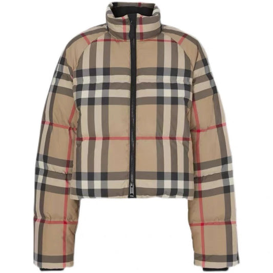 BKC2  Classic plaid stand-up collar zipper down jacket for women