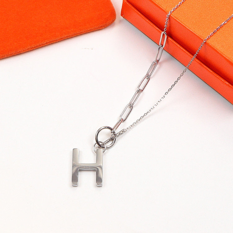 HN9   Classic European and American fashion titanium steel letter three-dimensional necklace  Jewelry