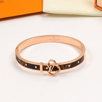 LVB125  Leather three-dimensional letters European and American fashion titanium steel hand couple   Jewelry