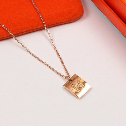 HN12   Classic European and American Fashion Titanium Steel Square Brand Necklace Couple Style  Jewelry