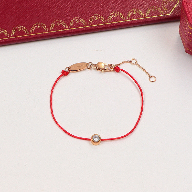 CAB53  Ladies Red String Single Diamond Color Gold Bracelet Bracelet  Jewelry