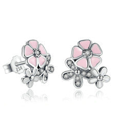 PDE091 pandora 925 Sterling Silver Earrings 1:1 Quality Butterfly flower earring