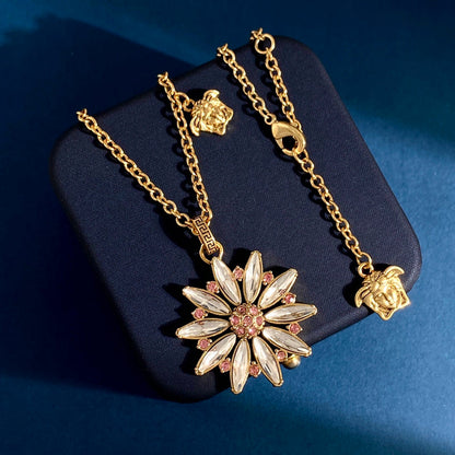 VSN2 New Necklace Brass Gold Plated Jewelry Flower Size 3.2CM  Jewelry