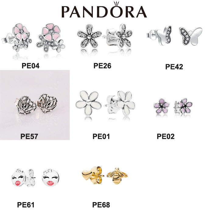 PDE091 pandora 925 Sterling Silver Earrings 1:1 Quality Butterfly flower earring