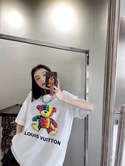 LVC131  Men's and women's Rainbow Winnie the Pooh print short-sleeved T-shirt