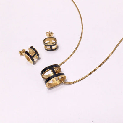 HN2 Necklace and earrings 316L steel plating gold Jewelry