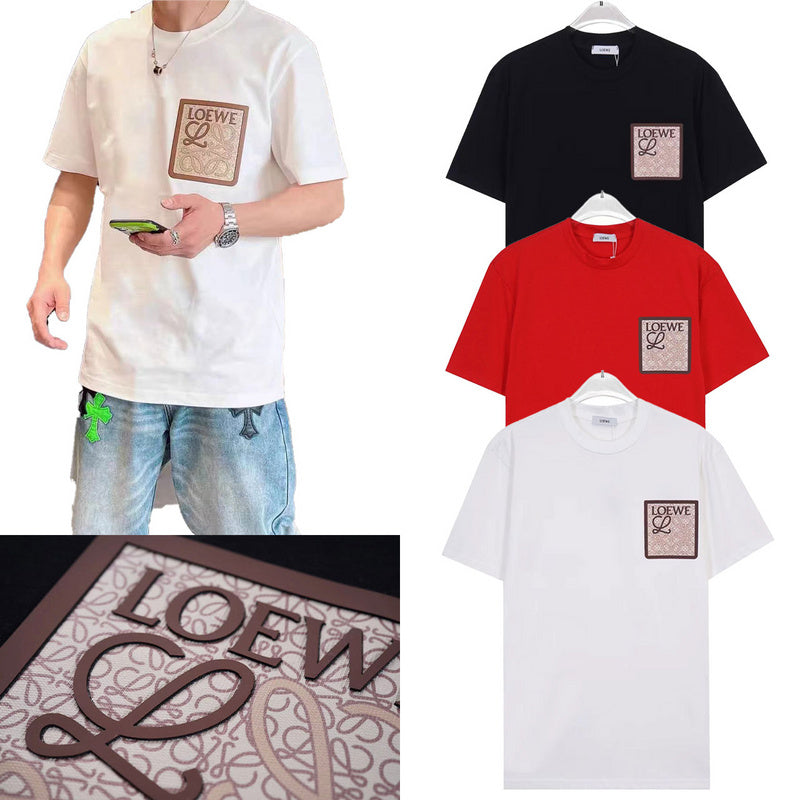 LOC015 New  Men's and women's letter embroidery short-sleeved T-shirt clothing