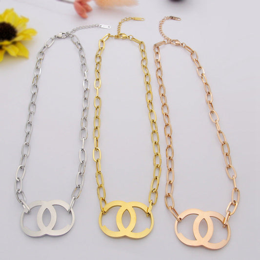 CHN01     Letter Double Ring Thick Necklace Jewelry