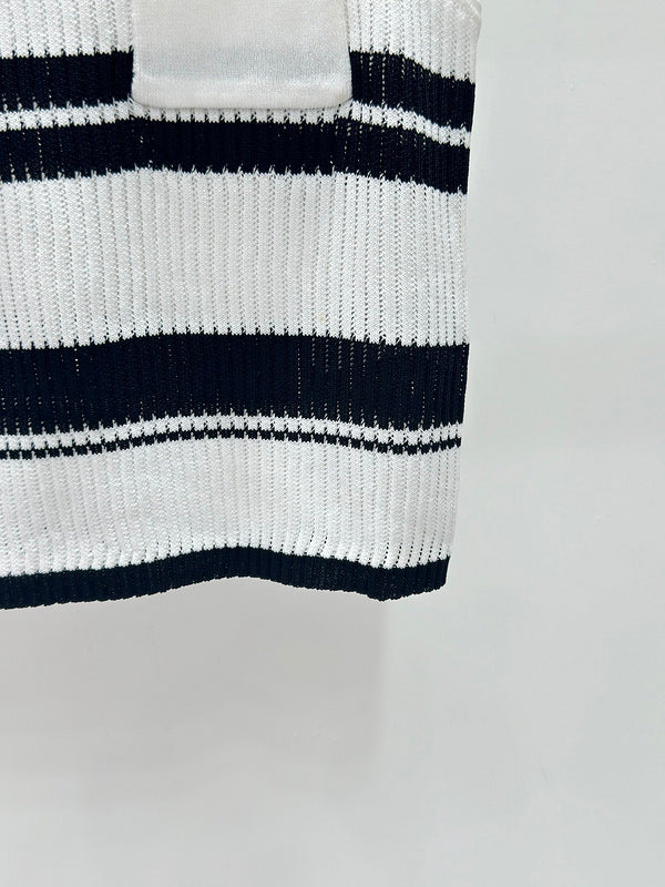 MIC7   Spring and summer new striped color contrast letter jacquard knitted crew neck vest  Clothes