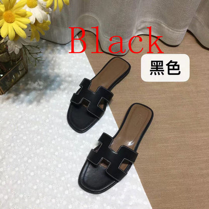 MJHS03 Leather slippers Women shoes 35-42 With box