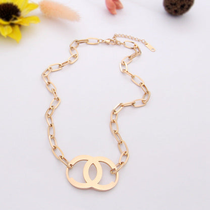 CHN01     Letter Double Ring Thick Necklace Jewelry