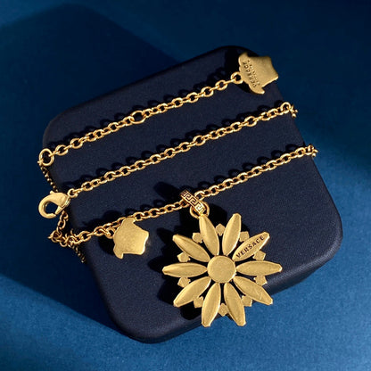 VSN2 New Necklace Brass Gold Plated Jewelry Flower Size 3.2CM  Jewelry