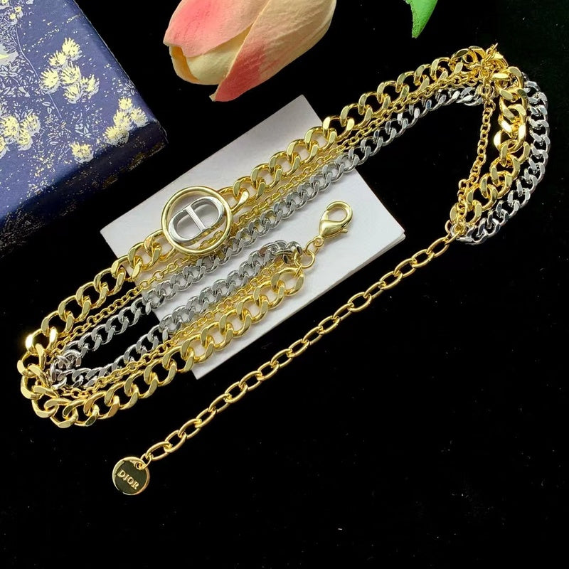 DIN002 two tone fashionable bracelet necklace, brass gold-plated jewelry