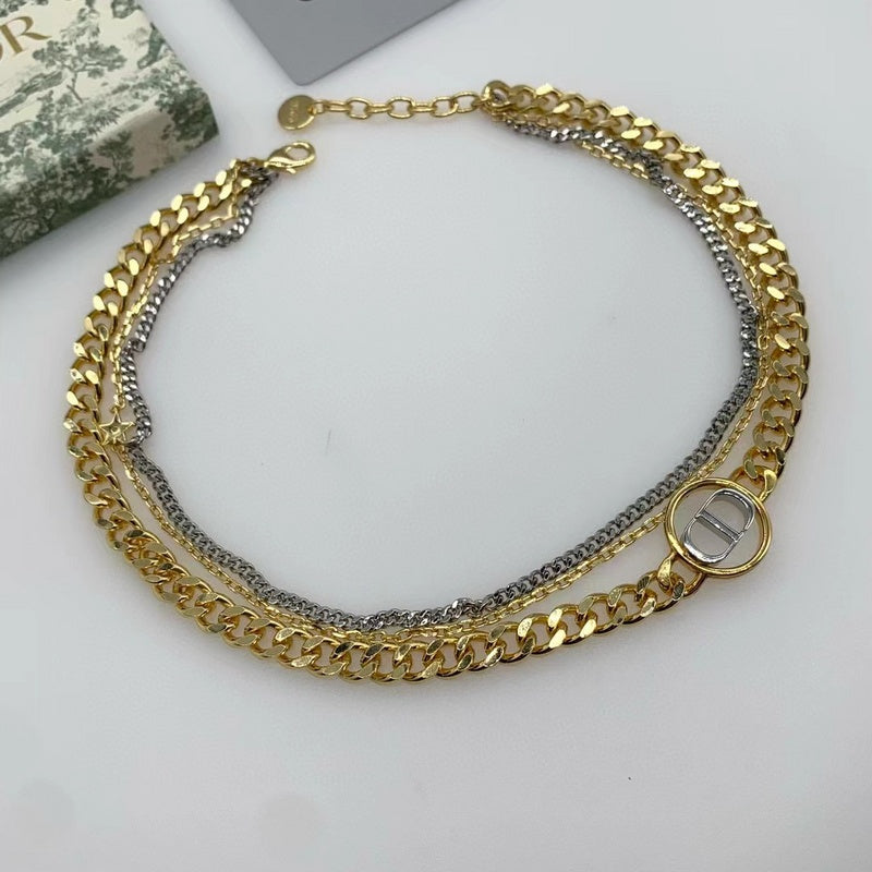 DIN002 two tone fashionable bracelet necklace, brass gold-plated jewelry