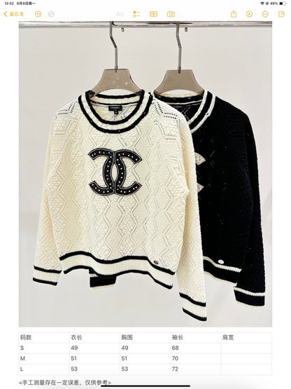 CHC136  Autumn and winter round neck color matching logo knitted loose top clother