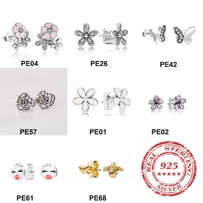 PDE091 pandora 925 Sterling Silver Earrings 1:1 Quality Butterfly flower earring