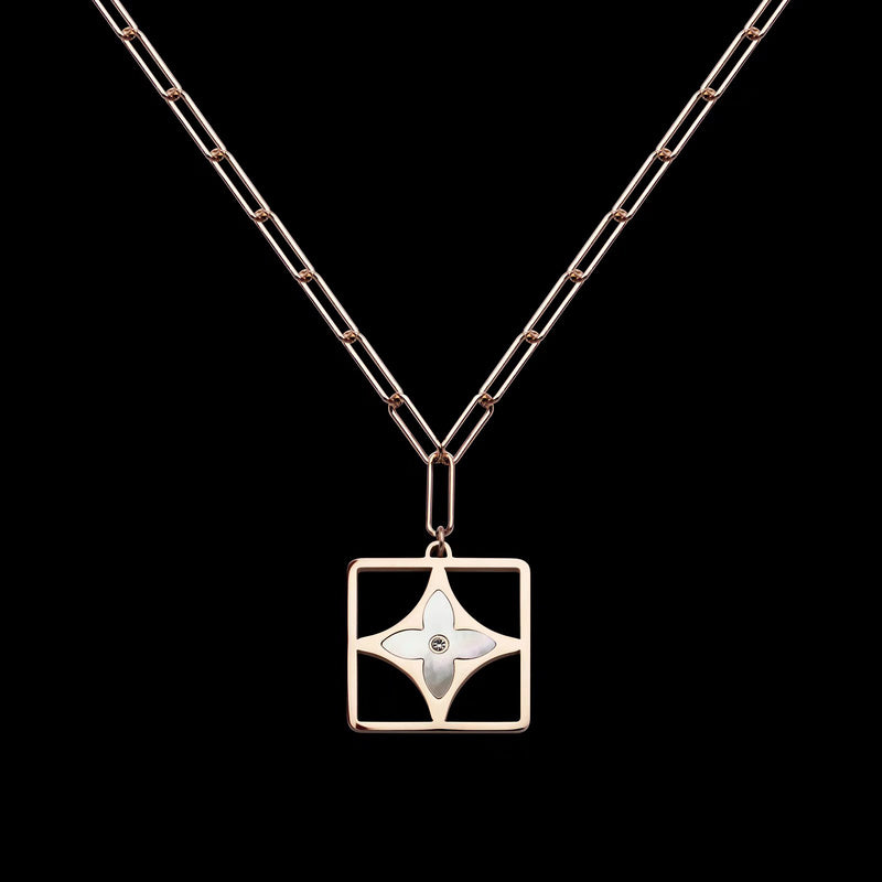 LVN012    Square four leaf flower pendant necklace jewelry