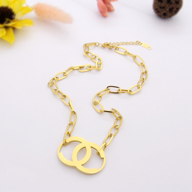 CHN01     Letter Double Ring Thick Necklace Jewelry