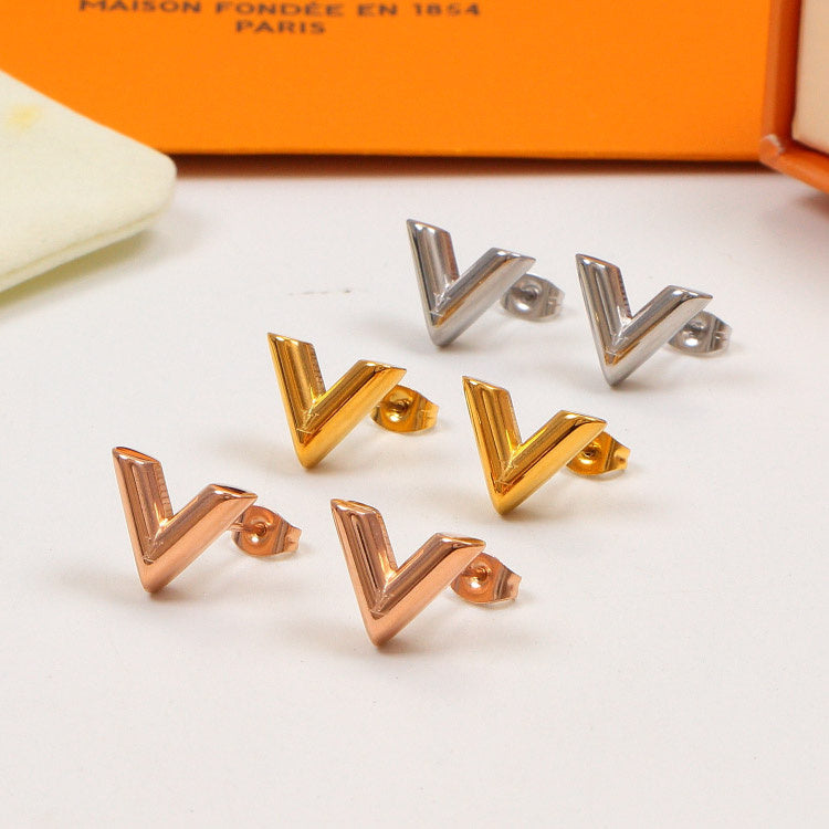 LVE22 316 stainless steel Fashion V LOGO Earrings   Jewelry