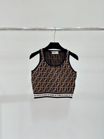 FIC8  New spring/summer full double F letter jacquard knit camisole   Clothes