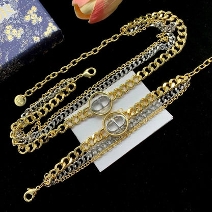 DIN002 two tone fashionable bracelet necklace, brass gold-plated jewelry