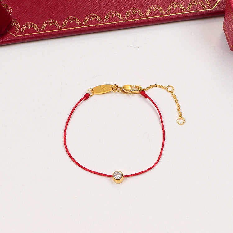 CAB53  Ladies Red String Single Diamond Color Gold Bracelet Bracelet  Jewelry