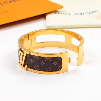 LVB81 Fashion Wide Leather Bracelet Stainless Steel   Jewelry