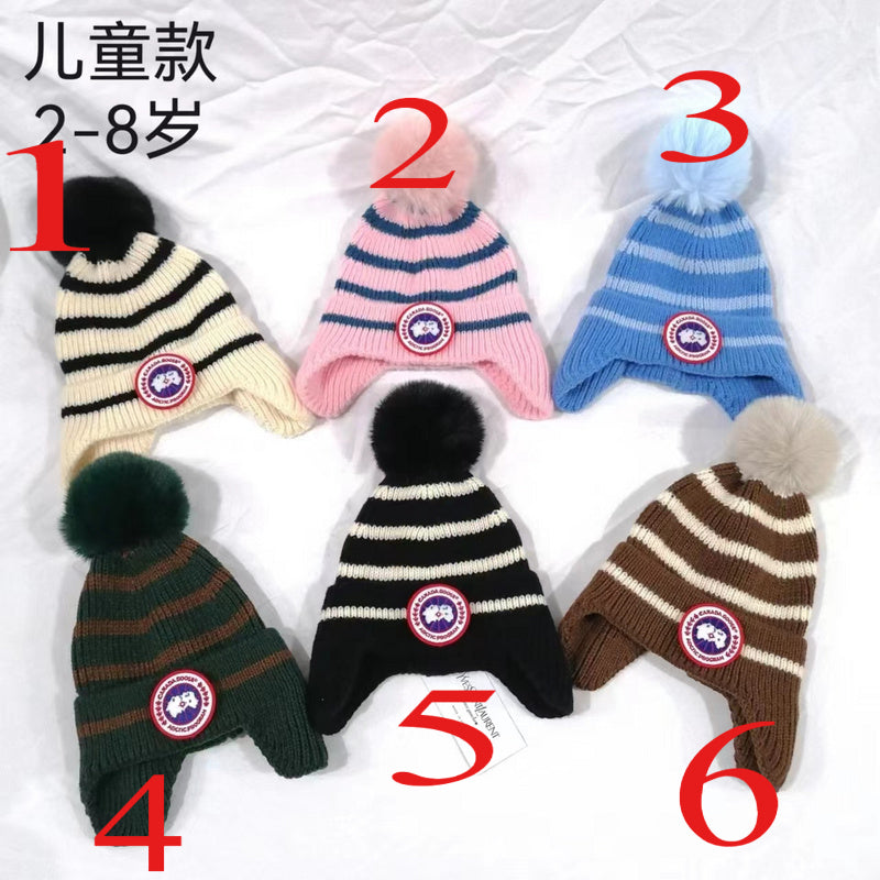 PKCH3  Children's 2-8 years old striped knitted hat with ear protection